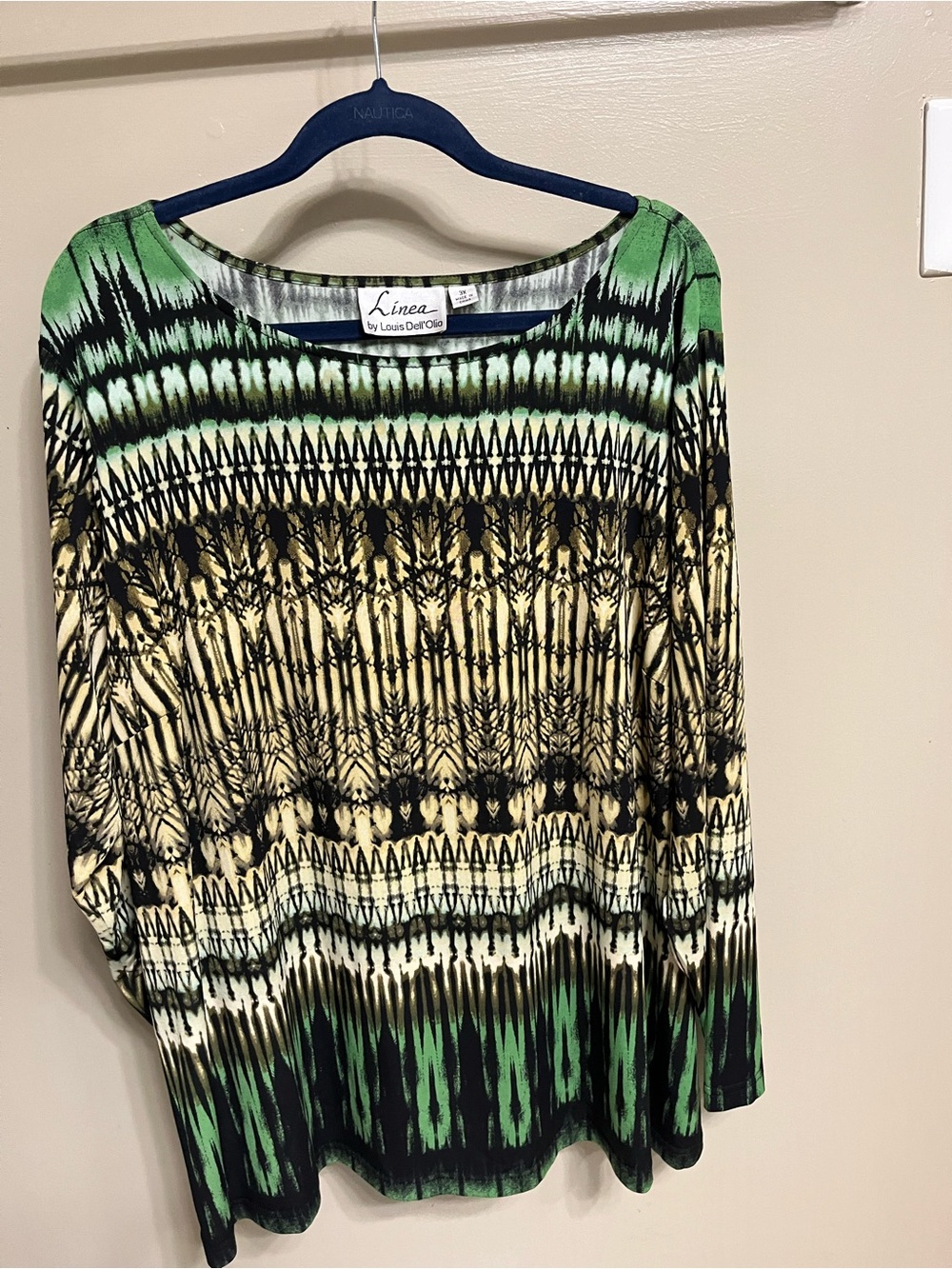 Linea by Louis Dell'Olio Green, Cream & Black Printed Long Sleeve Top